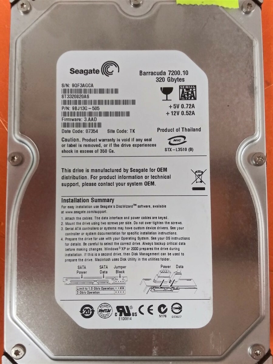SEAGATE ST3300820AS 3.5インチ内蔵HDD (300GB SATA300 7200rpm 8MB) Amazon | SEAGATE ST3320820AS 3.5インチ内蔵HDD (320GB SATA300