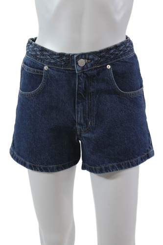 Frame Womens Cotton Denim 5 Pocket Braided Waist High-Rise Shorts Blue Size 24