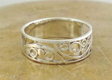 PRETTY .925 STERLING SILVER FILIGREE SWIRL BAND RING size 6 style r1912