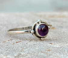 Dainty Amethyst Ring 925 Sterling Silver Round gemstone Boho Jewelry