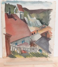 KADY B. FAULKNER "RED-ROOF CHURCH" ORIGINAL WATERCOLOR LANDSCAPE PAINTING 1942