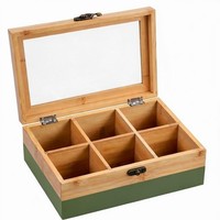 Neustanlo Teebox 6 FäCher Bambus Sichtfenster Retro Verschluss GrüN Natur