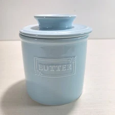 Butter Keeper Dish Crock Powder Blue Ceramic 5"