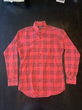 Vintage 1980s Men  s Narrow Collar Re-Entry Red Plaid L/S Button Front Shirt S