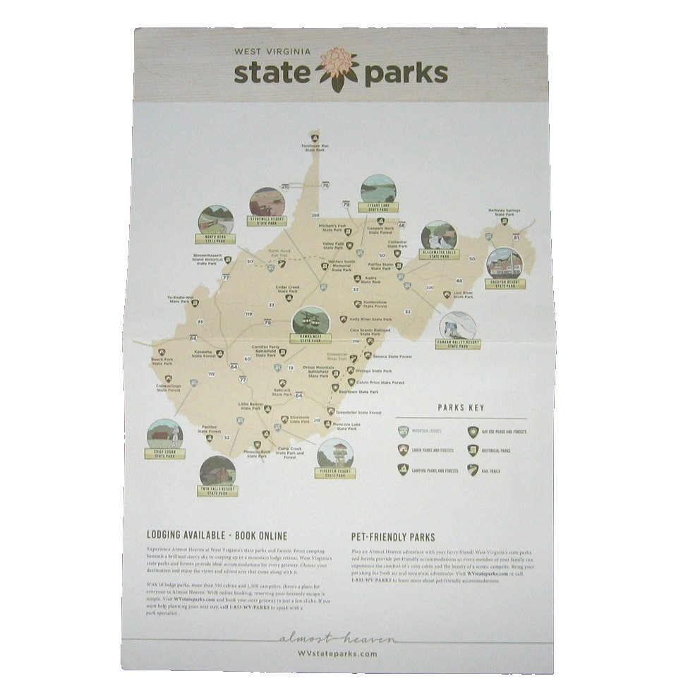 West Virginia State Parks Poster Brochure Location Map Amenities At a Glance