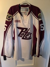 OHL, Peterborough Petes Game worn Trikot, wei&szlig;, #15 Chase Hatcher