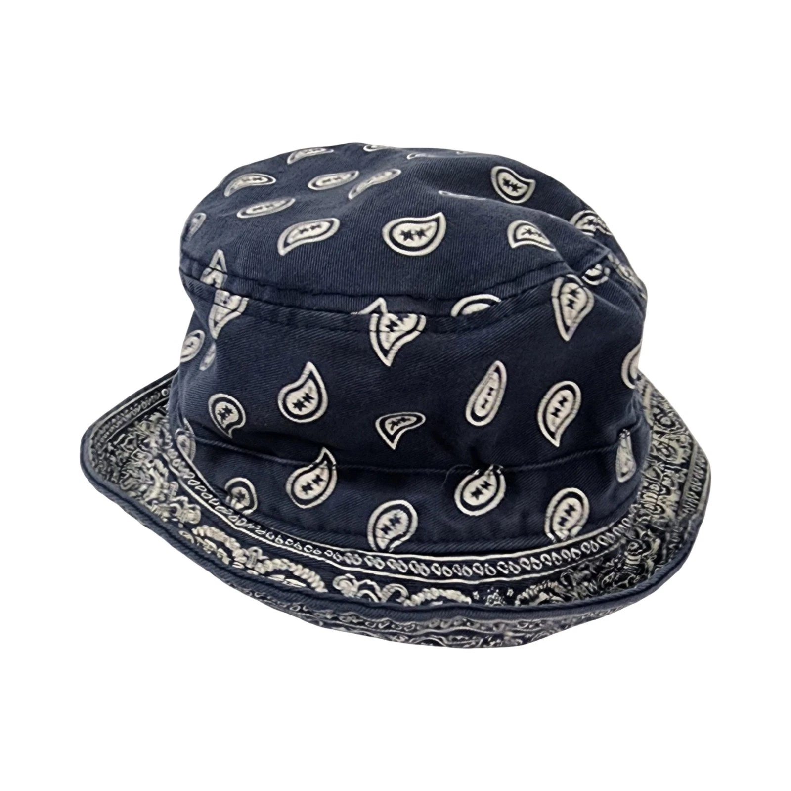 KBETHOS y2k Navy Blue Paisley Bandana Print Cotton Bucket Hat One Size