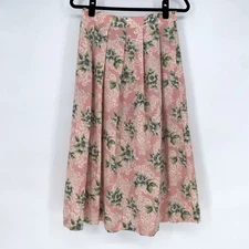 VTG Pink Floral A-line pleated MIDI skirt Size S Romantic Cottage Prairie Boho