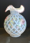 GWTW Vintage FENTON Art Glass Hand Painted Rose Crest Lattice Trellis Lamp SHADE — photo 1