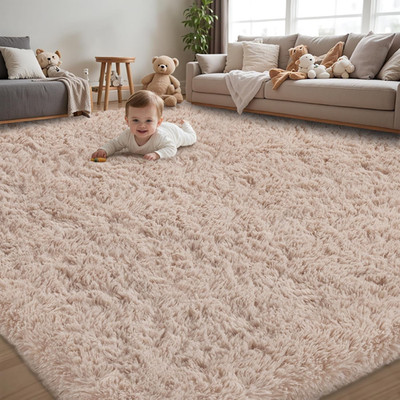 8X10 Area Rug for Living Room:Ultra Soft Fluffy Shag Beige Rugs,Large Fuzzy Plus
