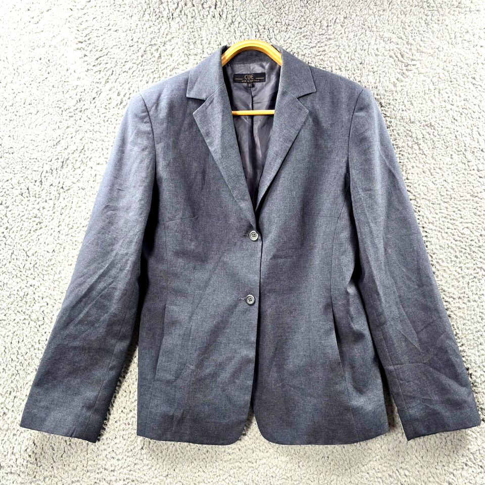 Cue Jacket Vintage Womens Blazer Size 12 Grey Long Sleeve Collared