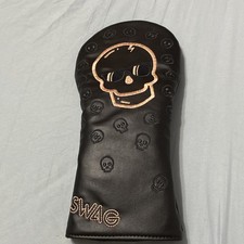 Swag Skull Embroidered Driver Head Cover Black Leather Single Item Golf