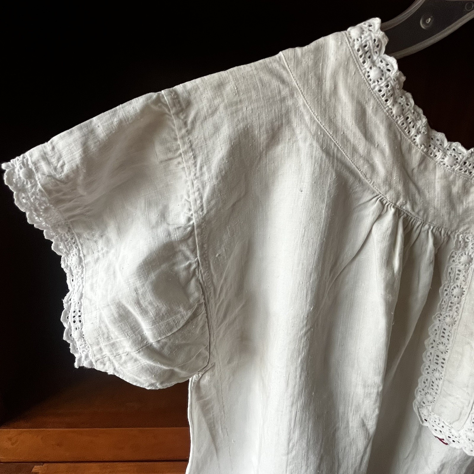 Antique French Pure 100% Linen Night Gown Dress H… - image 15