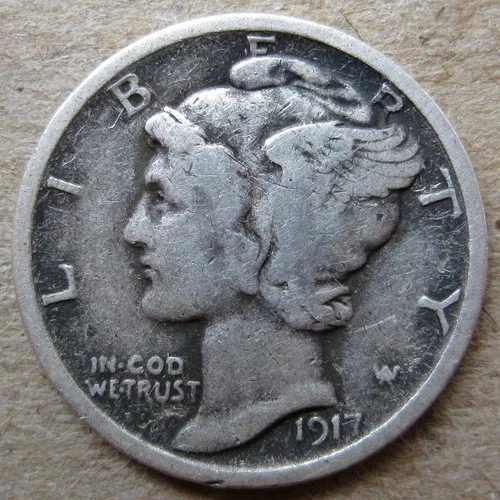US 1917 MERCURY 90% SILVER DIME COIN (KM# 140)