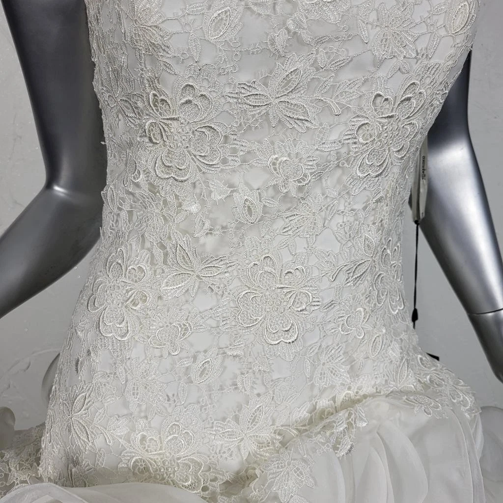 OFF WHITE ABITO DA SPOSA SIRENA NUOVO CON ETICHETTE ~ $ 2795 ~ COSMOBELLA ~ 8 10 ~ BIANCO SPORCO SENZA SPALLINE PIZZO ARRUFFATO
