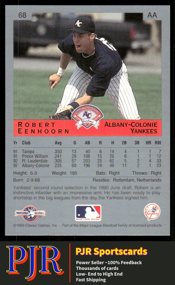Robert Eenhoorn 1993 Classic Best #68 Albany-Colonie Yankees - Image 2 of 2