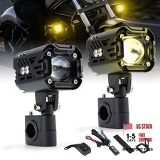 Motorcycle LED Fog Lights 80W Auxiliary Driving Spotlights White Amber Fog