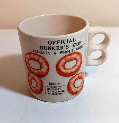 Vtg Official OVERSIZED Dunker s Donut Mug/Cup Double Handles, Floats Whole Donut