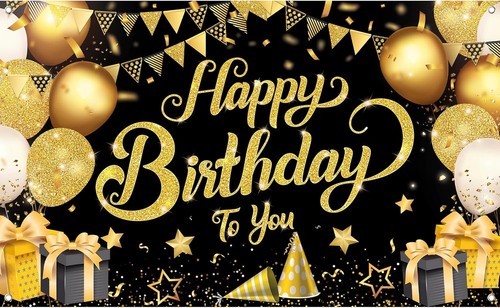 KatchOn, Black & Gold Happy Birthday Back Drop Photo Booth Banner, 72x44 Inch