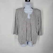 Alex Evenings Blazer Tank Set Womens Medium Silver Metallic 2 Piece Jacket Top