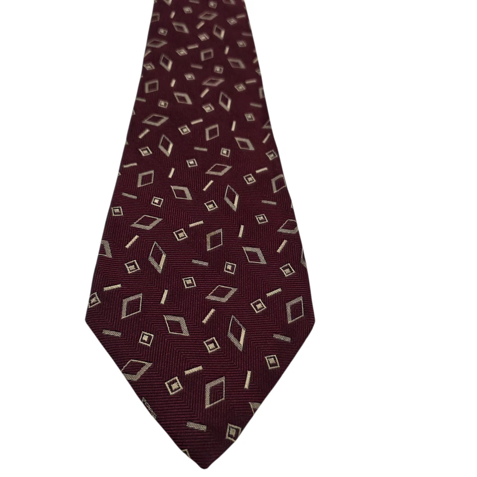 Corbata Alexander Julian Para Hombre Granate Crema Seda Patrón Geométrico Americana Foto 2 de 4