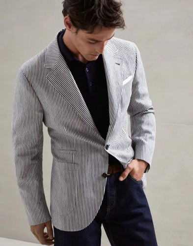 BRUNELLO CUCINELLI ‘Linen & Wool Striped Cavallo Blazer Jacket’ 50 IT $3995+ NEW