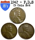 1942 P D S Lincoln Wheat Cents (3) Coin Set - Very Good (VG)