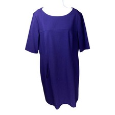 Tahari ASL Purple Sheath Short Sleeves Dress Pockets 12