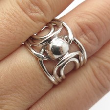 925 Sterling Silver Vintage Modernist Wide Ring Size 7.5