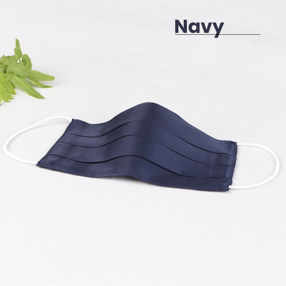 Silk Face Mask Nose Mouth Cover Reusable Washable Luxury Elegant Satin Navy Blue - Image 2 of 4