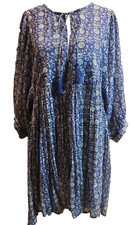 DOLMA Midi Dress, Cotton, Blue & White Floral Print, Size XL