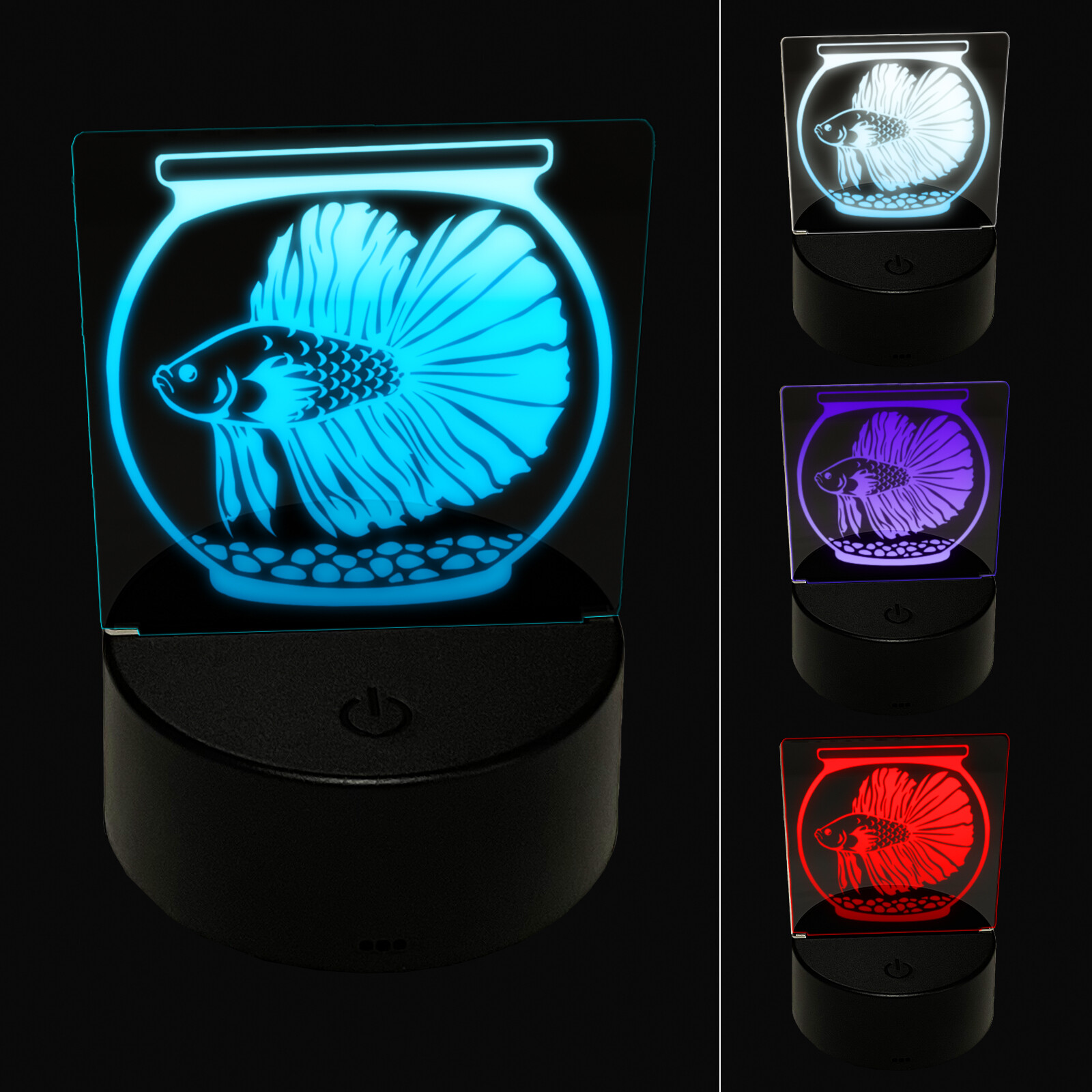 Betta in Fish Bowl Aquarium 3D Illusion LED Night Light Sign Lamp