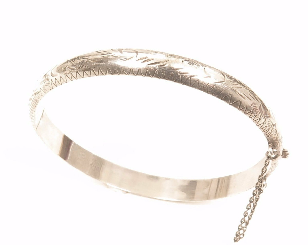 アクセサリー Vintage 925 silver Hinged Bracelet Vintage 925 Sterling Silver Hinged Etched Bangle Bracelet