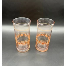 Vintage Tumblers Ice Tea Glasses Peach Blossom Flowers Cottagecore Farmhouse 80s