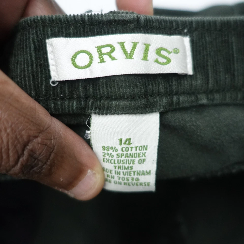 Orvis Corduroy Pants Women 14 Tarragon Green Cotton Stretch Pocket Straight Leg - Image 4 of 4