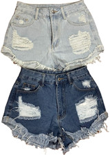 Lot of 2 SHEIN Women's Size 26 Cutoff Light  Dark Wash Jean Shorts