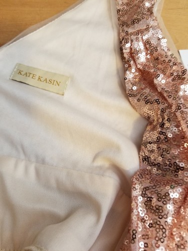 KATE KASIN SIZE 8 ROSE GOLD SEQUINED LONG FORMAL EVENING GOWN DRESS - Picture 14 of 14