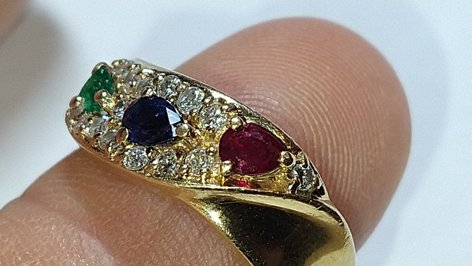 Solid 18k gold sapphire ruby emerald diamond ring… - image 14