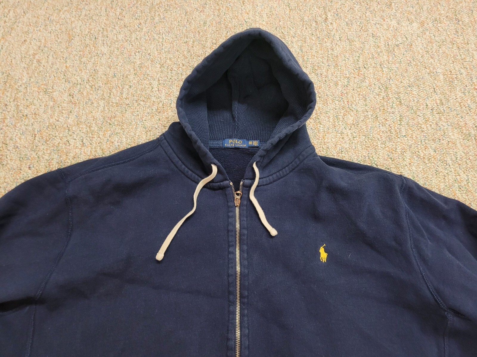 Polo Ralph Lauren maglione 3XB grande uomo blu a costine zip felpa con cappuccio pony