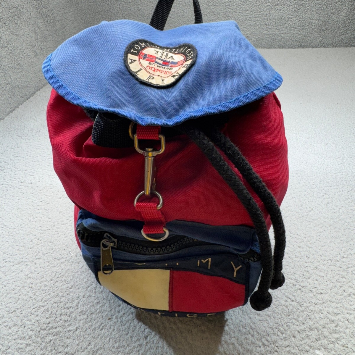 VINTAGE Tommy Hilfiger Backpack Red Blue 90s Alpine Olympics Patch 