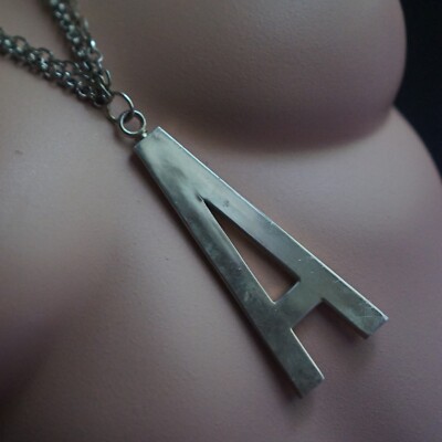 Vintage Double 2 Strands Necklace - Large Letter A Bebas Neue Gold Tone Metal