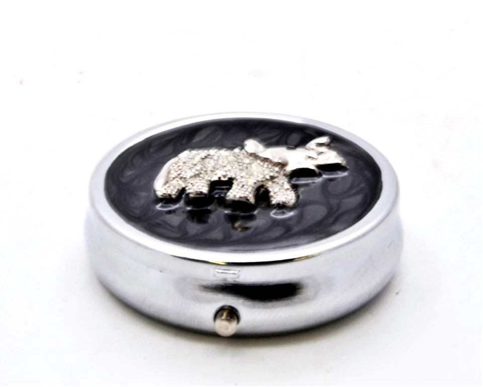 Jeweled Pill Trinket Box with Elephant Design. Hand Set Swarovski Crystal - Image 2 of 3