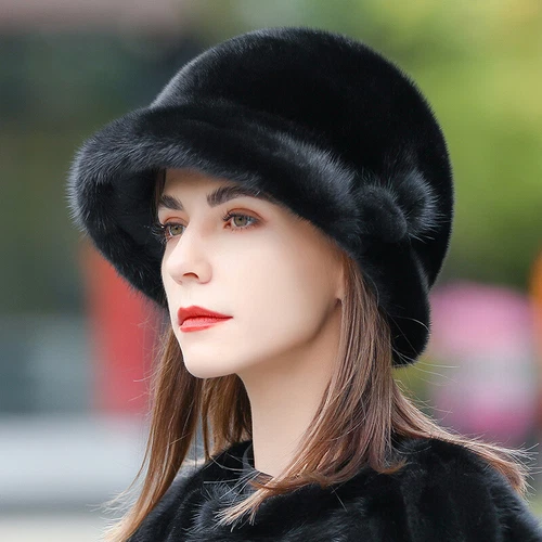 Women's Real Mink Fur Hat Luxury Whole Full Mink Fur Top Hat Warm Fashion Cap - Picture 17 of 17