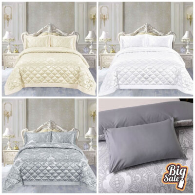 Quilted Bedspread Comforter Set Jacquard Bed Throw Matching