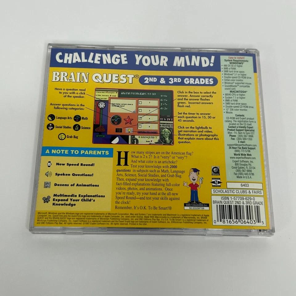 Brain Quest Grades 2nd 3rd Learning CD-ROM Trivia Game PC Mac 1997 Educational - Image 2 of 4