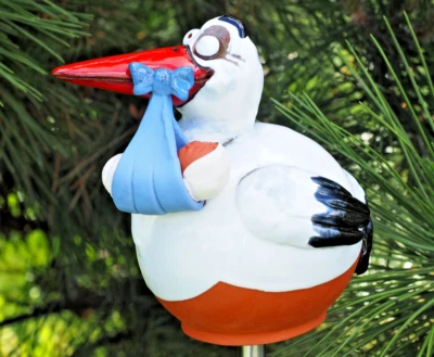 Keramik Gartenkugel Dekoration Statue Vogel Storch H18cm Midene Handgefertigt - Bild 1 von 4