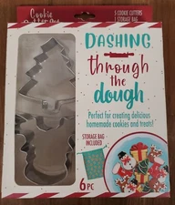 Christmas Cookie Cutter Set 5pc "Dashing Through the Dough" Storage Bag Reindeer