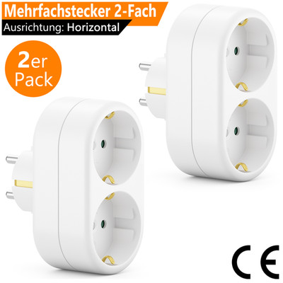 2x Doppelstecker Mehrfachstecker 2Fach Steckdose Multistecker Adapter Horizontal