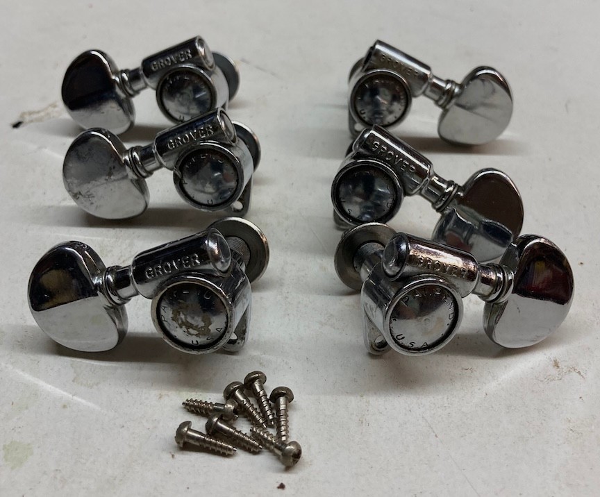 6 Vintage Grover guitar Milk bottle tuners Chrome +washers and bushings PAT PEND