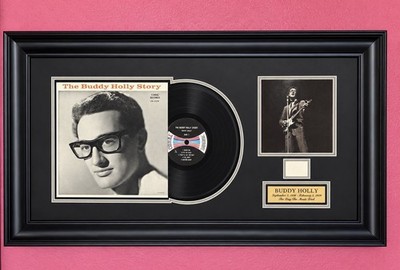 Buddy Holly Autographed Memorabilia Display   Vintage LP, COA   41.5  x 24.5 